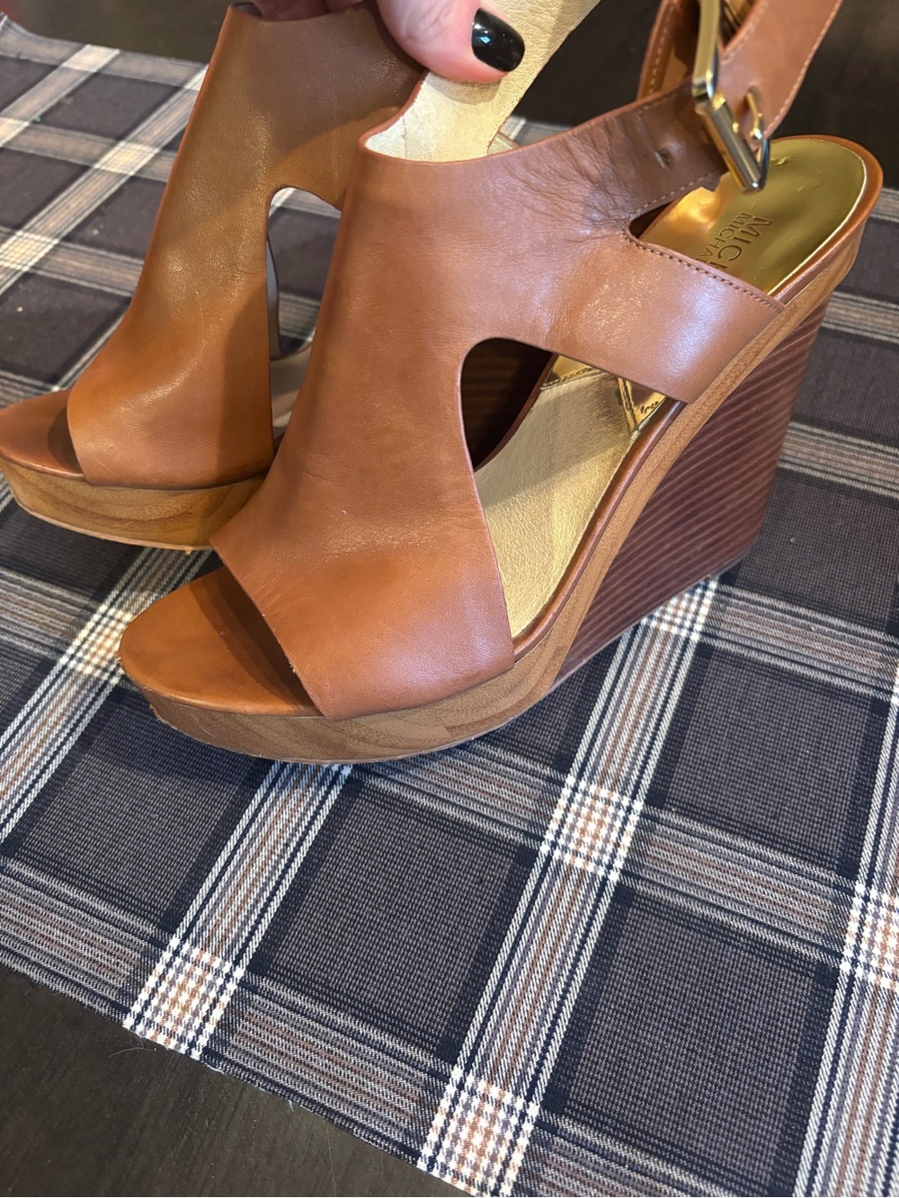 Michael Kors Brown Josephine Leather Sandal Wedge - Picture 6 of 8